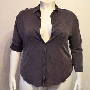 Torrid Plus 1X Long Sleeve Drop Shoulder Vintage Wash Blouse W/ Sleeve Tab NWT